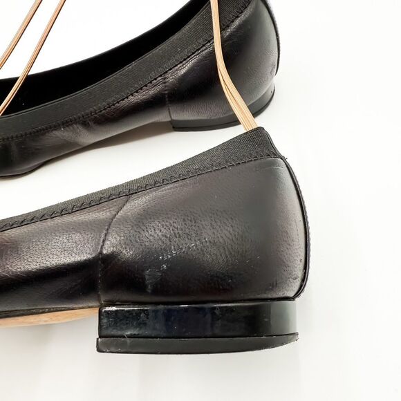 Chanel CC Cap Toe Ballet Flats Black Leather EU 37 US 6-6.5 - Picture 6 of 15